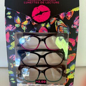 NIB BETSEY JOHNSON 3 PACK PREMIUM READING GLASSES READERS +2.00
